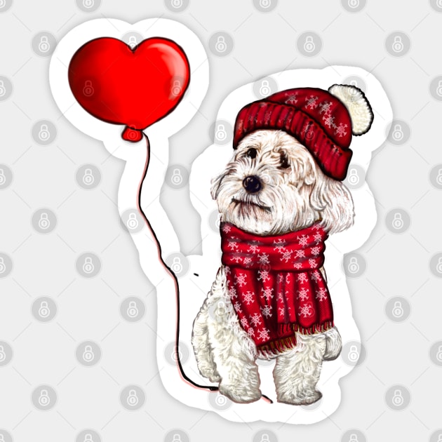 The Best Valentine’s Day Gifts 2022 - Cavalier king charles spaniel in red beanie hat and scarf, White Cavapoo Valentine’s day Sticker by Artonmytee